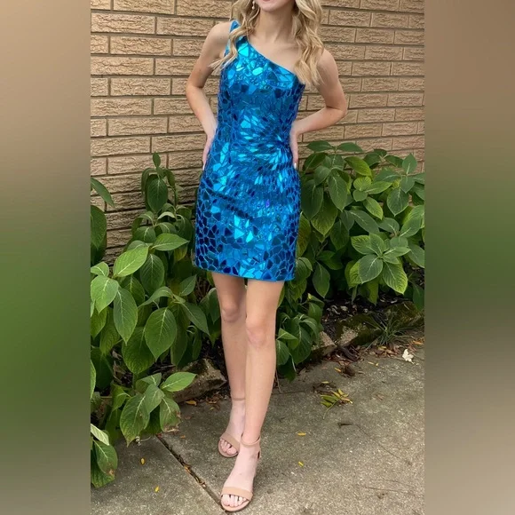 Sherri Hill | Dresses | Sherri Hill 0 Blue Glass Short Dress Homecoming  Cocktail Party Hoco 000 | Poshmark